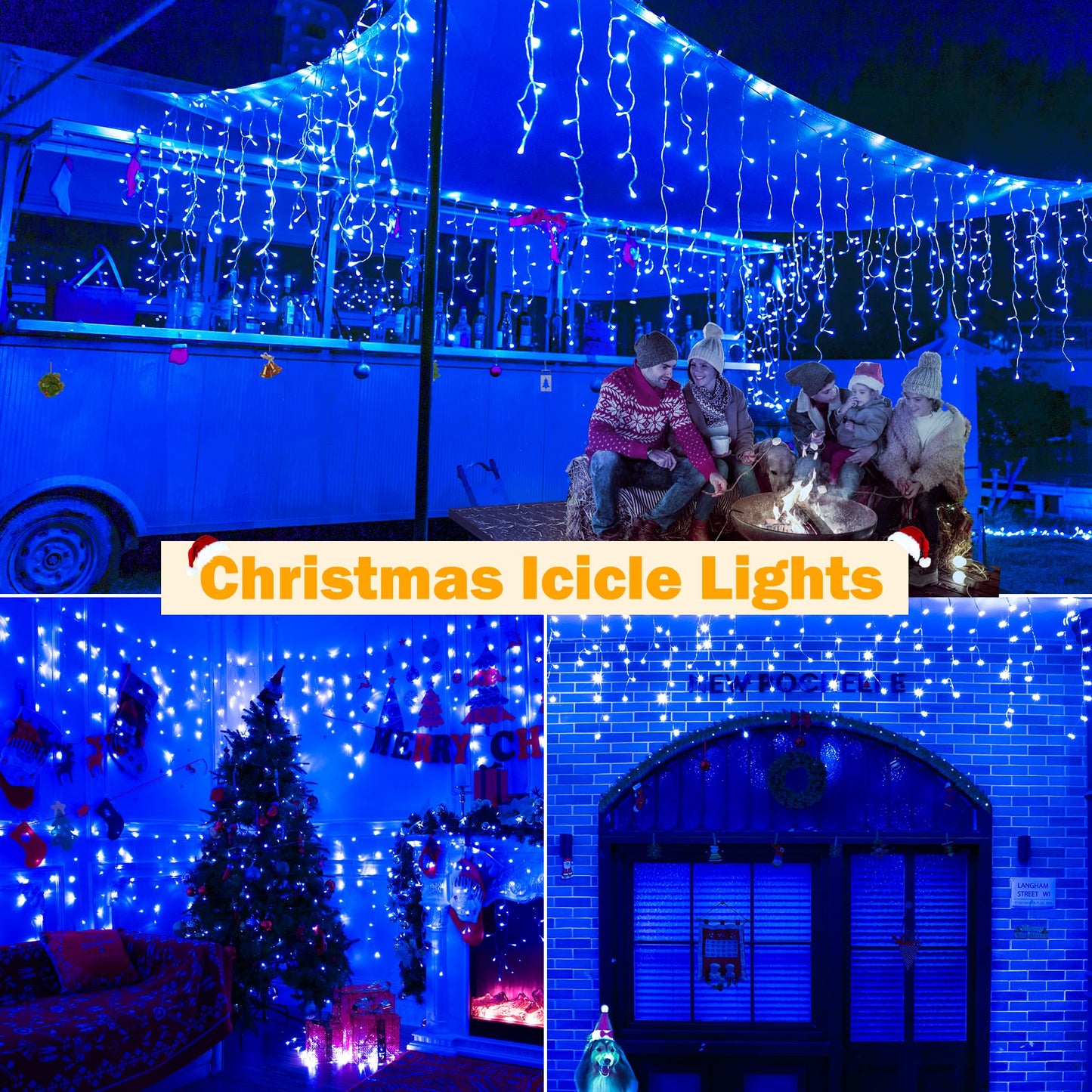 Ollny Icicle Lights for Outside 720LED 60FT, Blue Christmas Lights with Remote 8 Modes Dimmable, Waterproof Connectable Timer Hanging Light for House Outdoor Yard Indoor Decorations