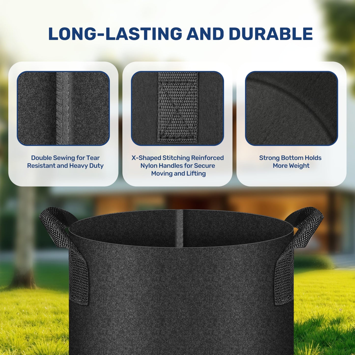 HealSmart 15 Gallon 6 Pack Nonwoven Grow Bags, Aeration Fabric Pots with Handles, Heavy Duty Garden Grow Pots for Tomato Vegetables Flowers, 6 Plant Labels, Black
