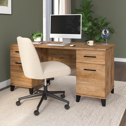 Bush Home 60-Inch Office Desk with Drawers, Computer Desk with File and Box Drawers, Home Office Workstation with Storage Cabinet, Writing Desk Furniture, Somerset Collection, Fresh Walnut