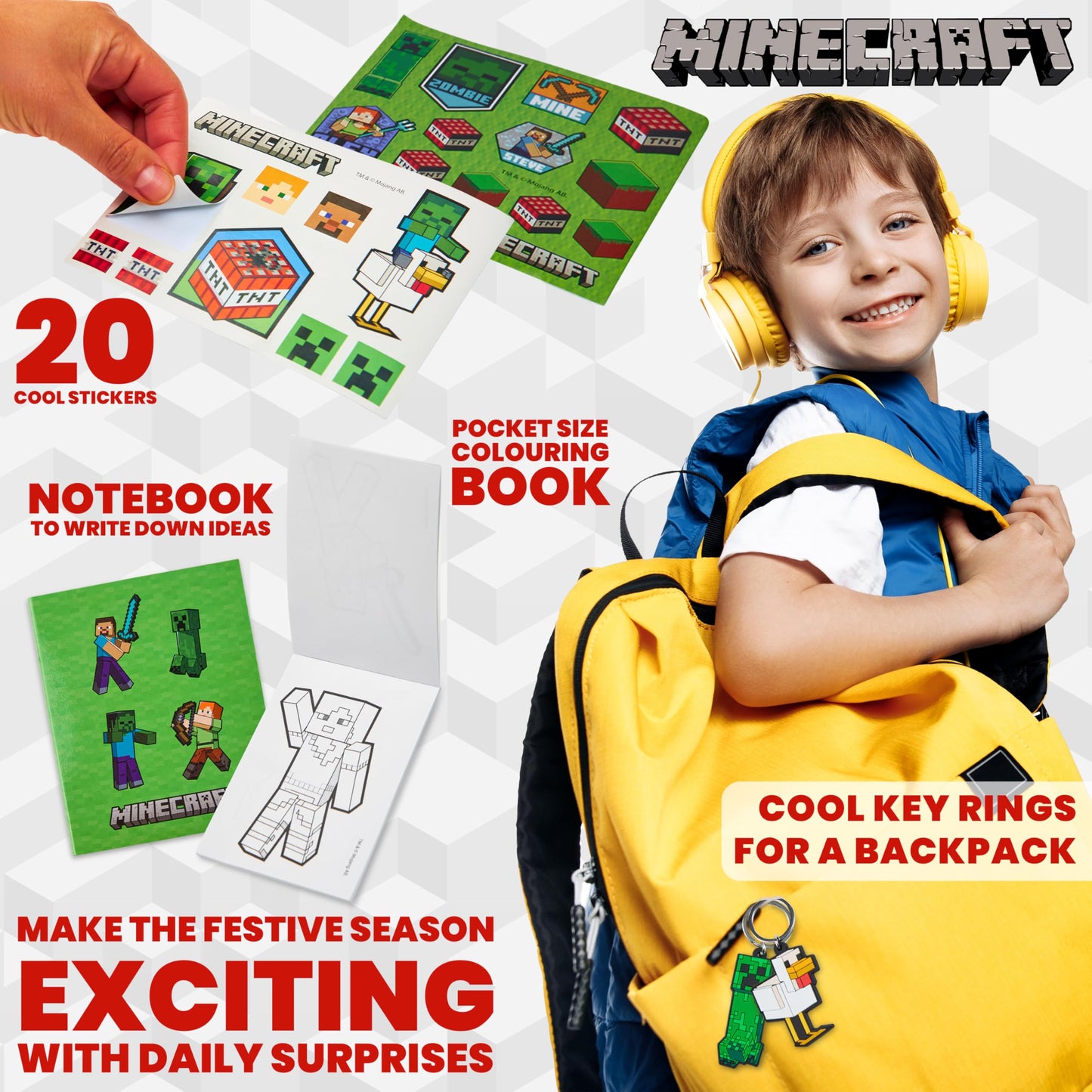 Minecraft Advent Calendar 2025 Stationery and Accessories Creeper Christmas Countdown Calendar Pens Gamer Stickers Keyring (Blue/Green)
