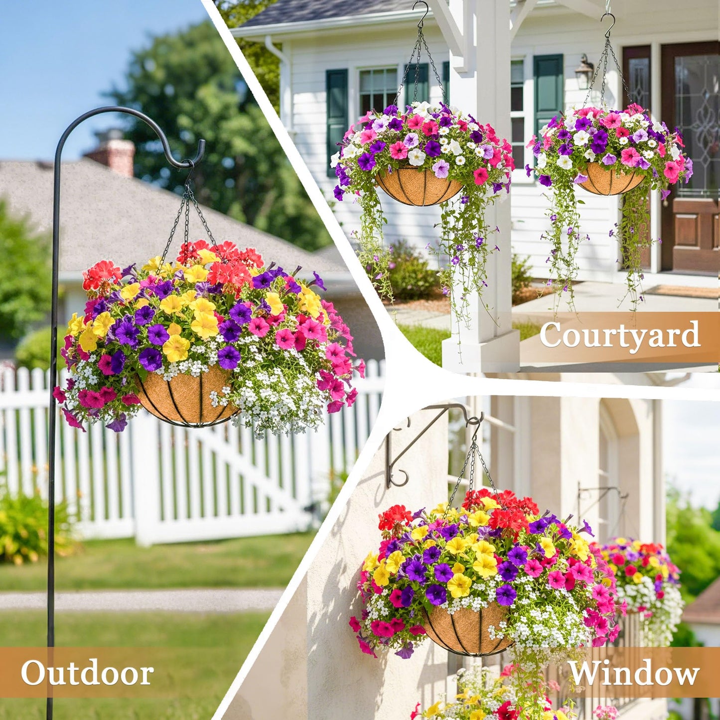 XXFBJNMD 4 Pack 12 Inch Hanging Baskets for Plants Outdoor Metal Hanging Planter Basket with Coco Coir Liner Hanging Flower Baskets Hangings Flower Pots Holder for Garden, Patio(Watermelon)
