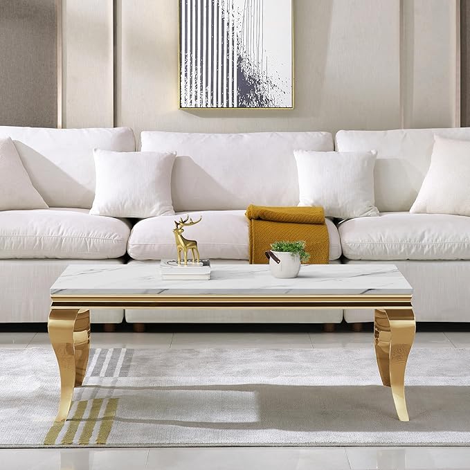 Henf 47" Modern White Faux Marble Center Table
