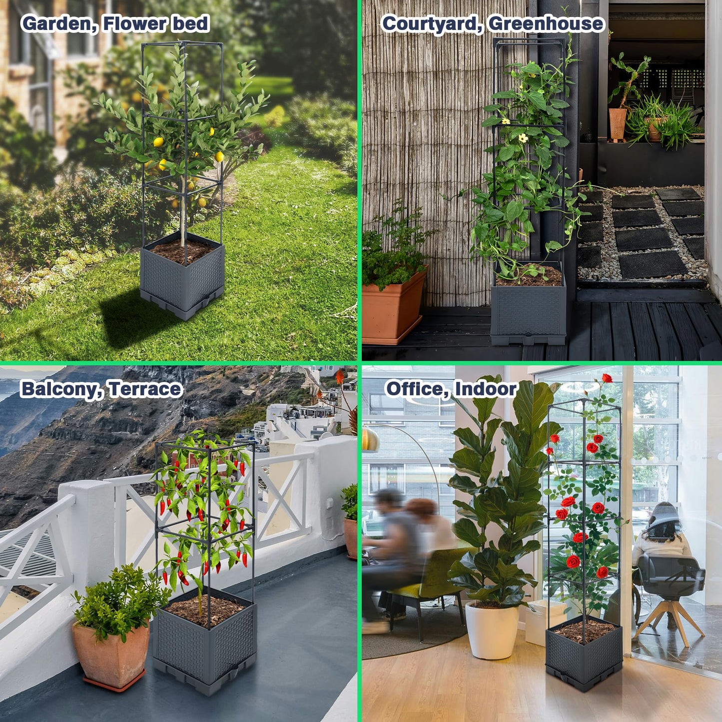 Sumloty Raised Garden Bed Planter Boxes, 1 Pack 44" Self-Watering Tomato Planter with Trellis for Climbing Vegetables Plants Grape Fruit Flowers,Use for Indoor Outdoor Garden Patio