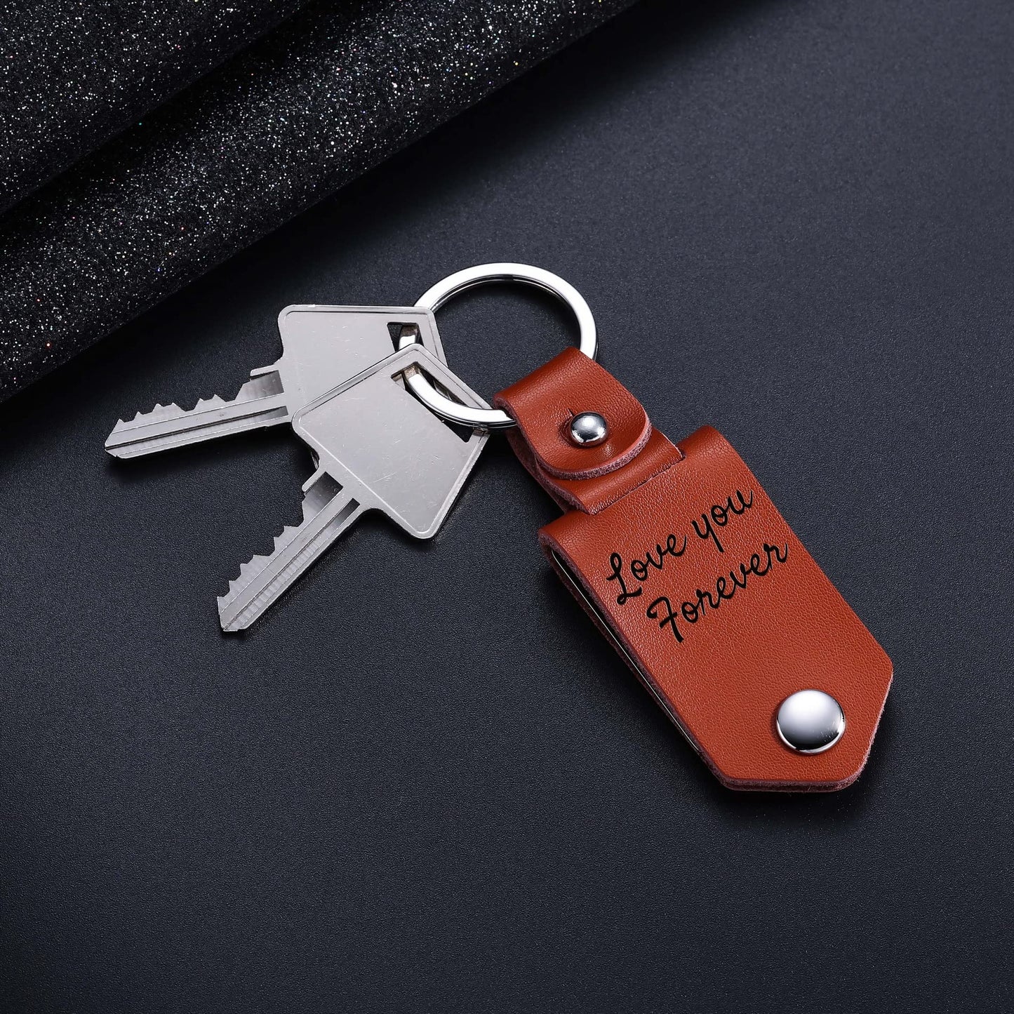 OTXIXTO Personalized Leather Keychain Gifts for Men/Boyfriend/Dad/Husband, Custom Picture/Photo/Date/Name/Calendar/Text Leather Keychain Father's Day (B1: Brown)