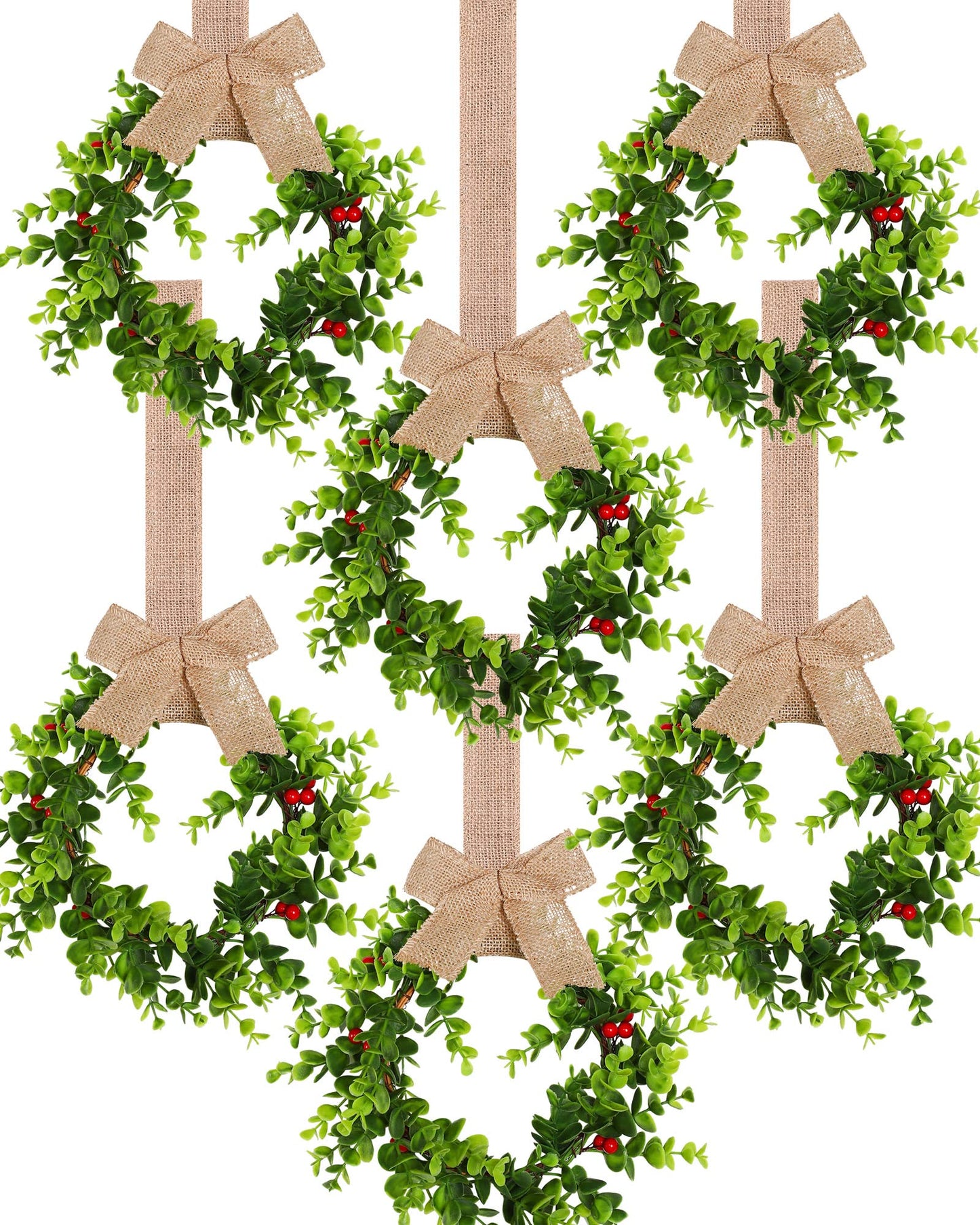 Canlierr 6 Pcs Christmas Kitchen Cabinet Wreaths with Ribbon Small Mini Christmas Wreath for Window Door Chair Wall Xmas Decoration(Rustic)