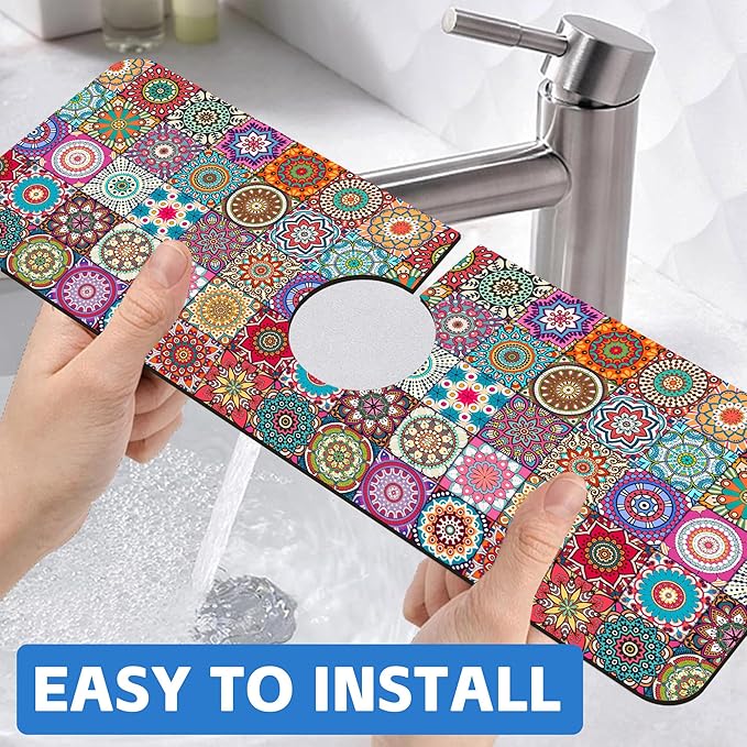 Faucet Draining Mat For Kitchen Sink Mexican Tiles Diatom Mud Absorbent Drain