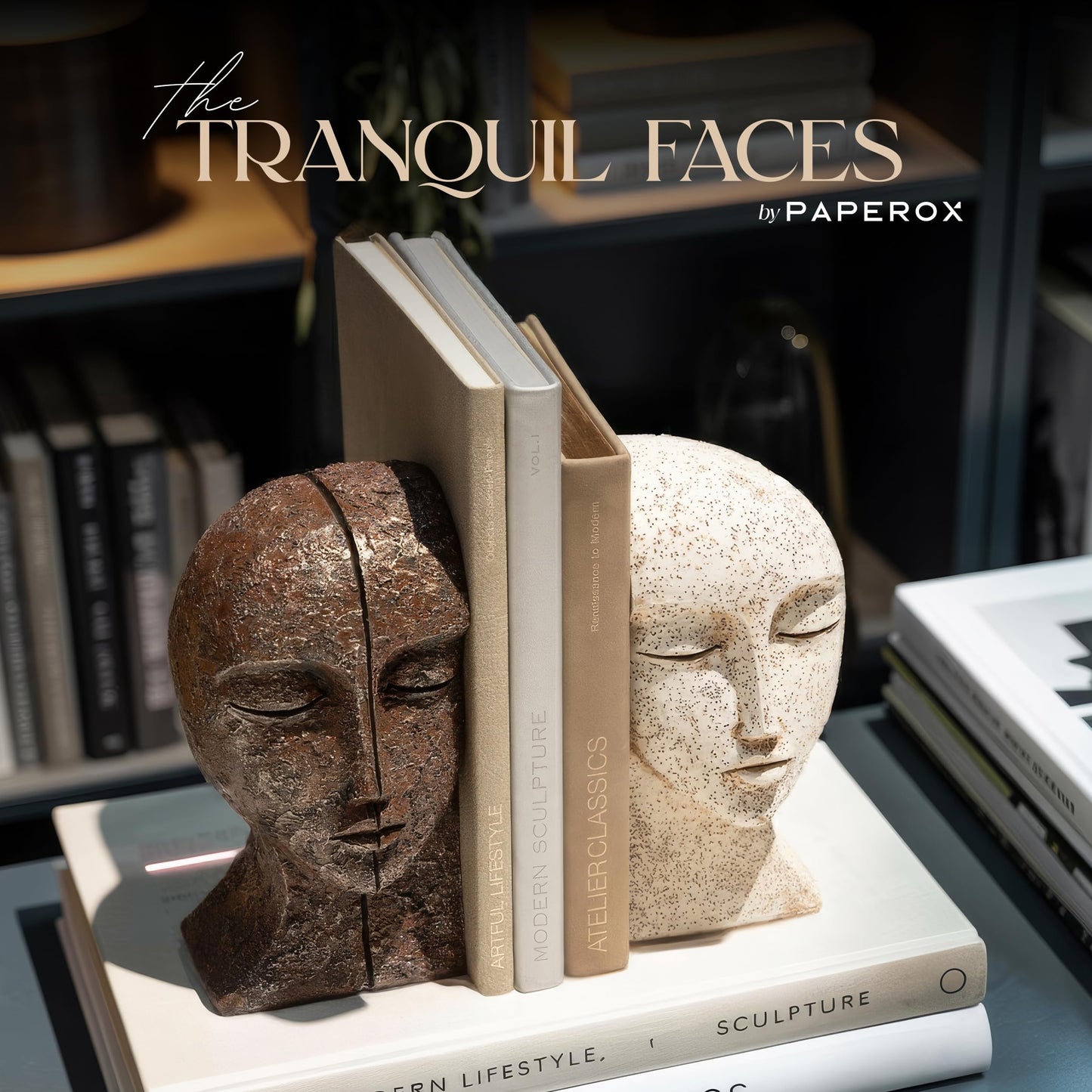 Heavy Duty Book Ends for Shelves - Book Ends for Heavy Books, Book Stopper for Shelves, Bookends for Shelves, Book Ends Unique, Bookends Decorative, Aesthetic Bookshelf Decor, The Tranquil Faces