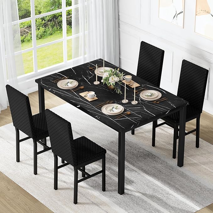 Recaceik Dining Table Set for 4, Modern 5 Piece Dining Table Set Faux Marble