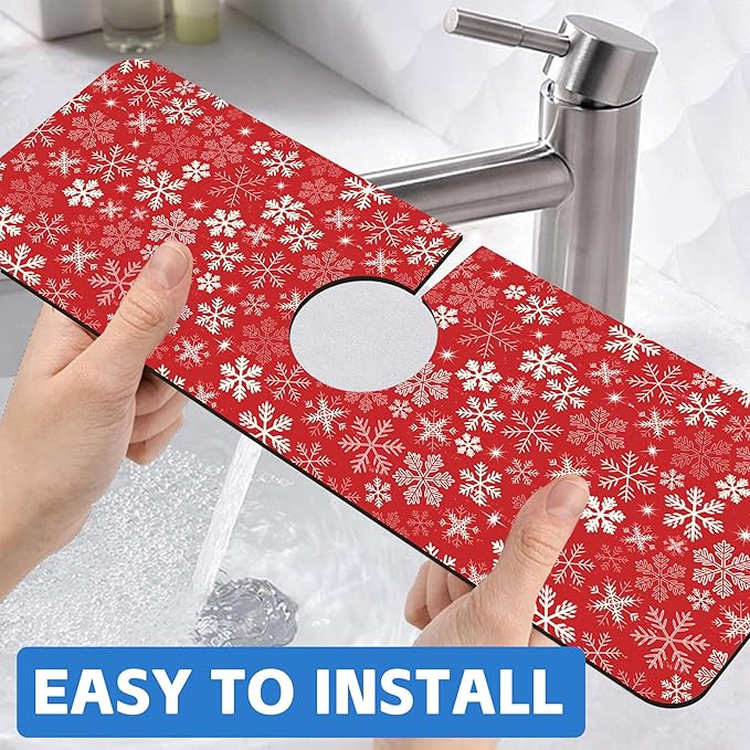 Christmas Snowflake Kitchen Sink Splash Guard Mat Absorbent Fast Drying Mat