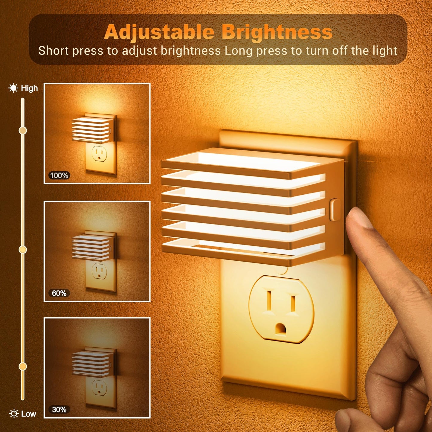 JandCase LED Night Light, [2 Pack] Night Lights Plug into Wall with Dusk to Dawn Sensor, Dimmable Plug in Night Light, Adjustable Brightness, 3000K Soft White Nightlight for Bedroom Bathroom Hallway