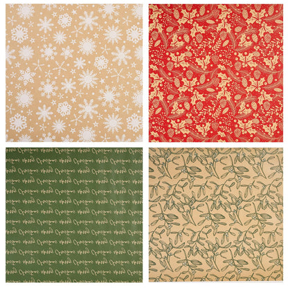 YANGTE Vintage Recyclable Christmas Wrapping Paper Rolls, Brown Kraft Wrapping Paper with Red and Green Pattern, Holiday Gift Wrapping Paper Christmas Rolls, 17x120 inch, 4 Rolls