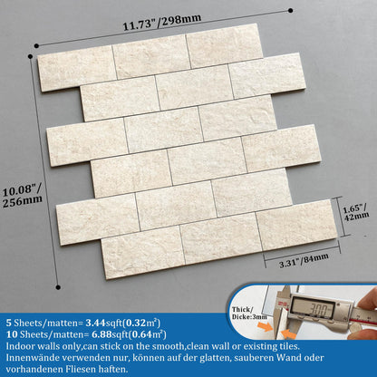 M MOFIT Stone Backsplash Peel and Stick Tiles Matte,Adhesive Mosaic Subway Tiles Waterproof Wall Tile Stickers for Bathroom Shower(Beige,10PCS)