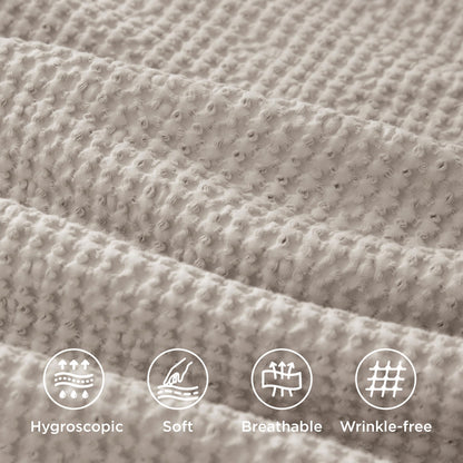 Bedsure 100% Cotton Duvet Cover Queen Size with Fitted Sheet - 4 Pieces Linen Waffle Weave Duvet Covers, PureWowen Breathable Bedding Set, 1 Duvet Cover 90x90, 1 Fitted Sheet, 2 Pillow Shams