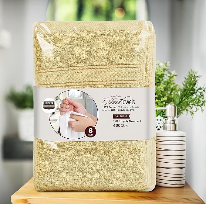Utopia Towels 6 Pack Premium Hand Towels Set, 16 by 28 inches, 100% Ring Spun