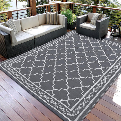 Garvee Outdoor Rug 10'x20' for Patios Clearance, Reversible Outdoor Plastic Straw Waterproof Camping Carpet, Large Area Rugs Patio Mats for Outside RV, Camper, Deck, Porch, Beach, Picnic (Grey/White)