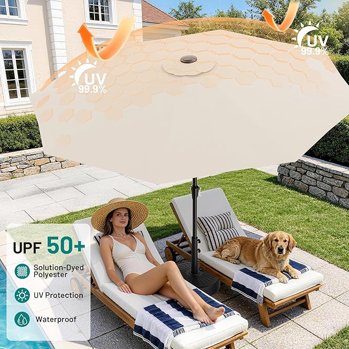 AreShark 9 FT Patio Umbrella for Outdoor, Outdoor Table Umbrella with Push Button Tilt and Crank, Outdoor Patio Umbrellas with 8 Sturdy Ribs for Market, Garden, Pool (Cream-white)