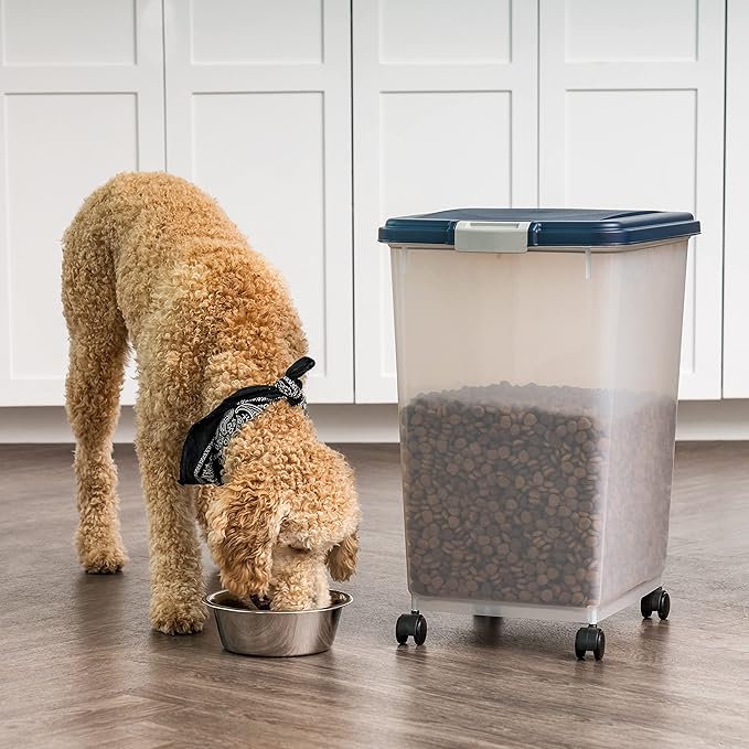 IRIS USA Dog Food Storage Container, Attachable Wheels,