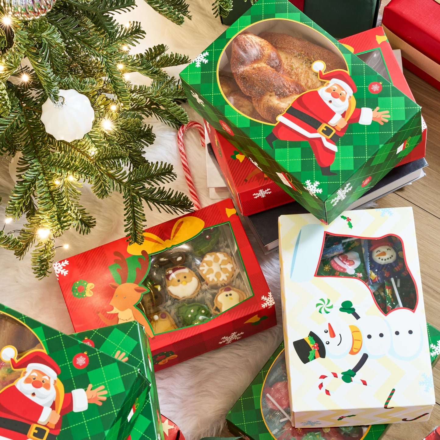 JOYIN 24PCS Christmas Cookie Boxes for Gift Giving, 8.75" x 5.75" x 2.75" Xmas Holiday Bakery Treat Boxes with Window, Kraft Cookie Tin Containers Box for Baked Goods, Cupcake, Pastry, Candy, Doughnut