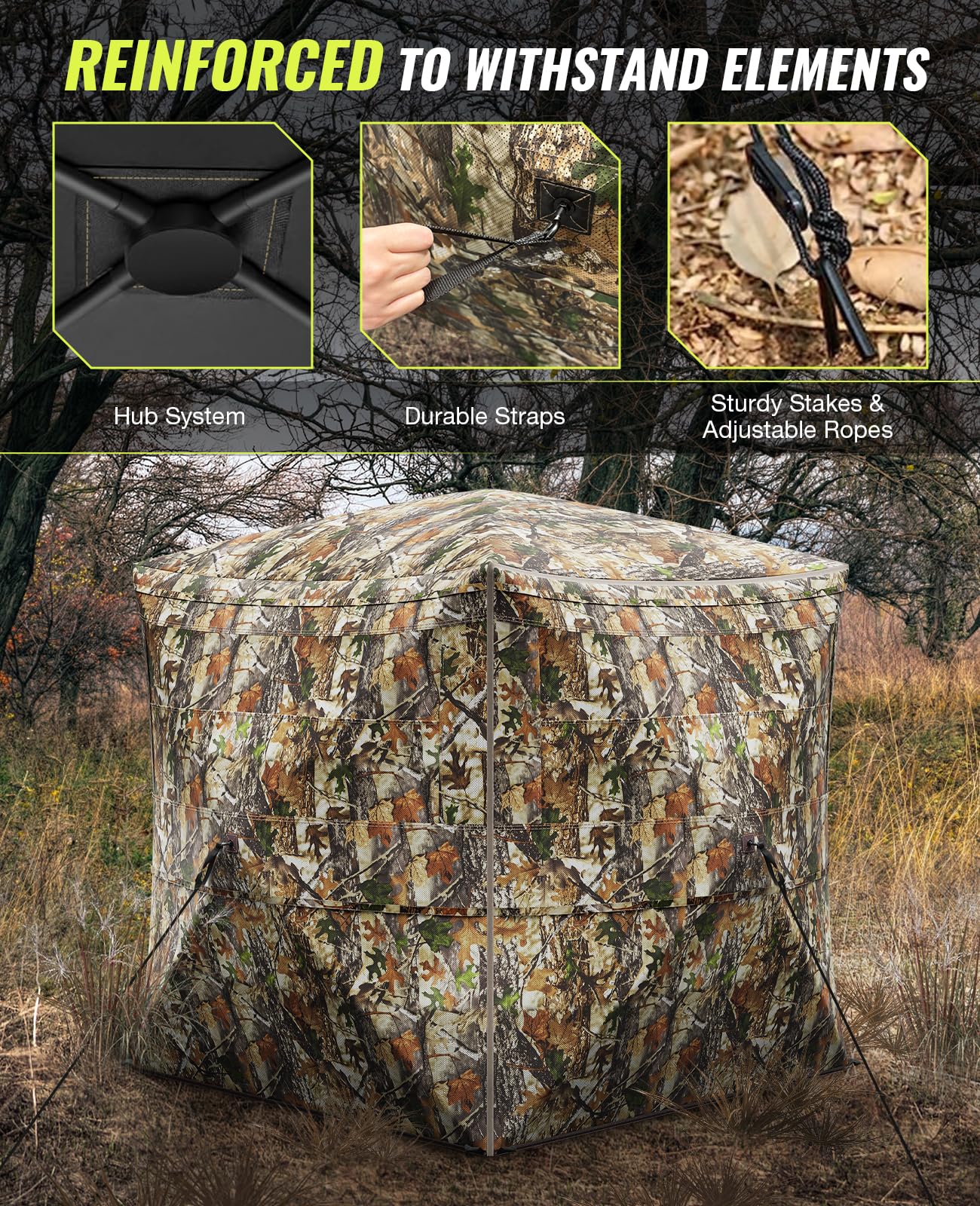 Hunting Blind 360° Silent See Through Blind with Swing Door, 2-3 Person Pop Up Ground Blind with Carrying Bag, Portable Hunting Tent for Deer & Turkey Hunting