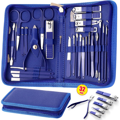 Manicure Set Pedicure Kit Womens Nail Clippers Set 32 in 1 Professional Grooming Care Tools Nail Kit Including Facial, Fingernails and Toenails Care with Travel Case Women (Rose Pink_32 in 1)