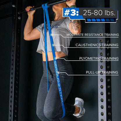 Serious Steel Fitness #3 Pull-Up Assist & Stretching Resistance Band (Size: 1.125" W, Resistance: 20-80Lbs) Pull-Up And Starter Band E-Guide Included Purple
