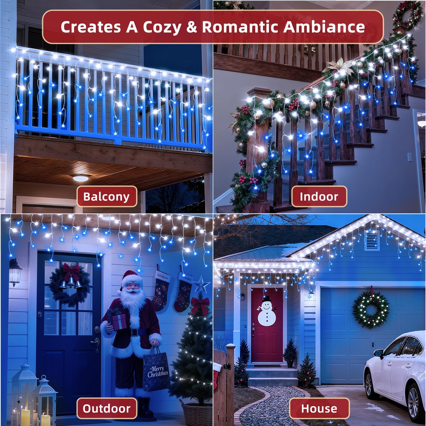 810 LED Christmas Lights Outdoor 82FT with 180 Drops, Christmas Decorations Hanging Lights 12 Modes, Dimmable Outsite Fairy String Lights for Wedding Party Holiday Winter Wonderland Decor Blue & White