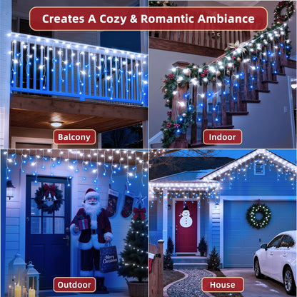 1332 LED 132ft Christmas Lights with 296 Drops, 12 Lighting Modes Blue & White Christmas Decoration Twinkling Lights Dimmable, Timer Outdoor Waterproof Fairy Lights for Indoor Garden House Eaves Roof