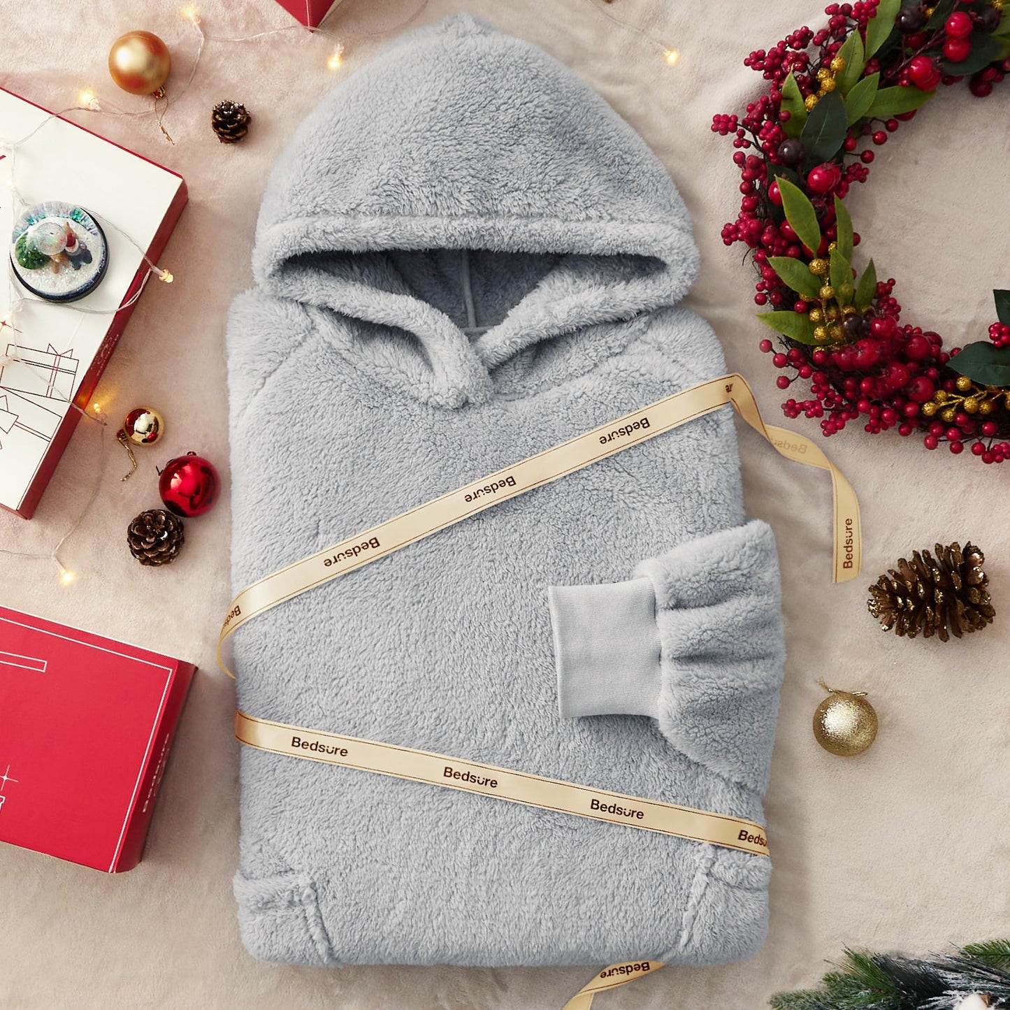 Bedsure Wearable Blanket Hoodies, Christmas Gifts for Women, Wife, Girlfriend, Warm Cozy Birthday Gifts for Her, Wife, Soft Fluffy Sweatshirt, Oversized Hooded Blankets With Sleeves, Grey