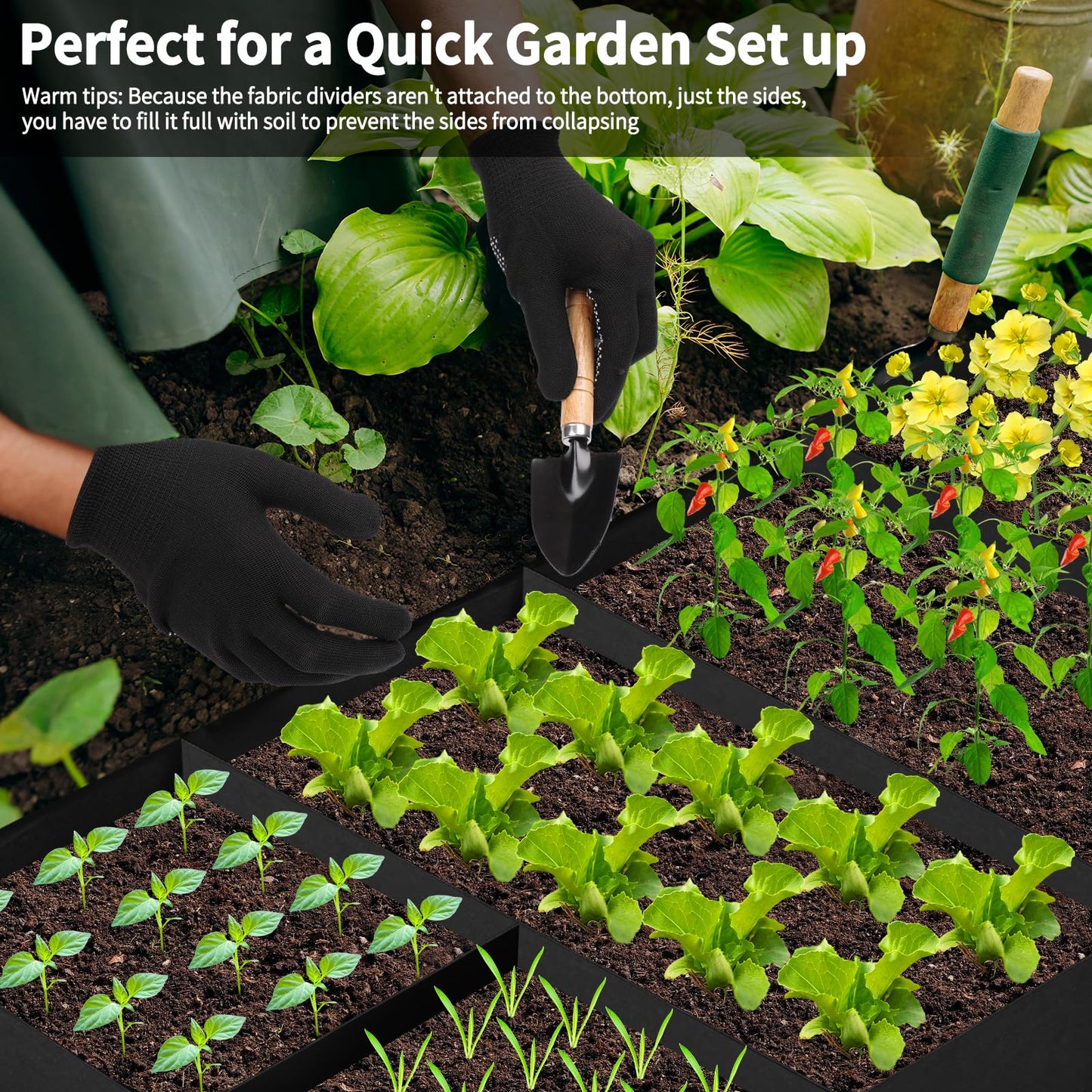 Fabric Raised Garden Bed, Large Garden Grow Bags Rectangle Breathable Planting Containers with 4 Grids Reusable Heavy Pot Garden Tools for Vegetables Flowers Plants (6ft x3ft x1ft, 128 Gallon Vol.)