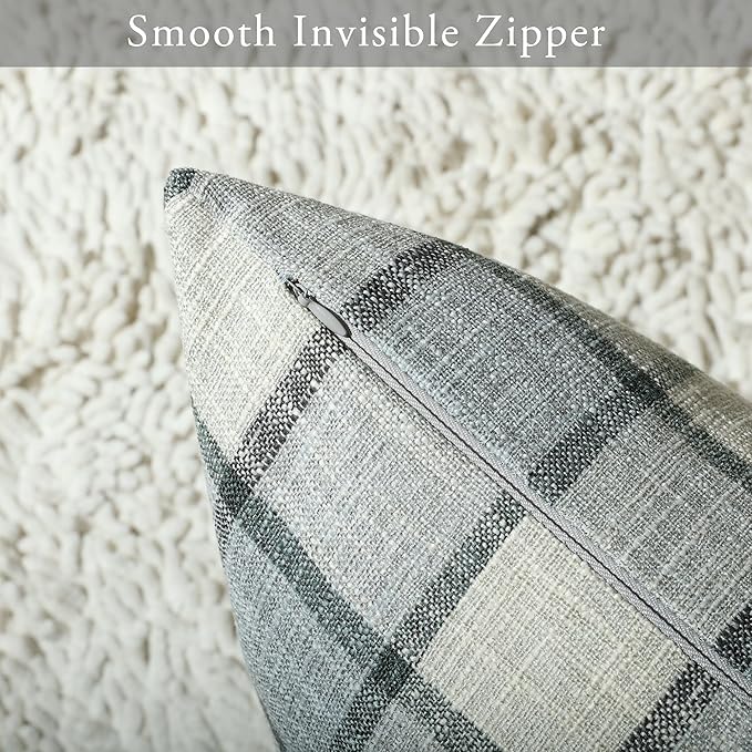 Stellhome Pack of 2 Linen Buffalo Check Throw Pillow Covers, Farmhouse Plaid