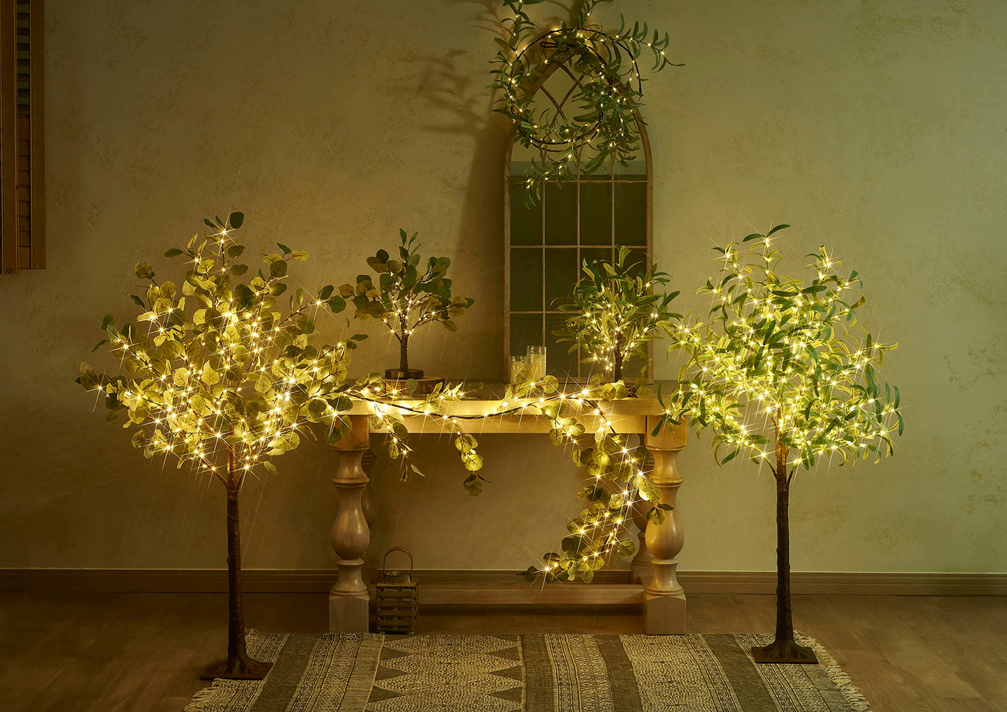 Hairui Lighted Olive Tree Plug-in 4FT 160 Warm White LED Artificial Greenery Tree with Lights for Wedding Christmas Holiday Home Decoration