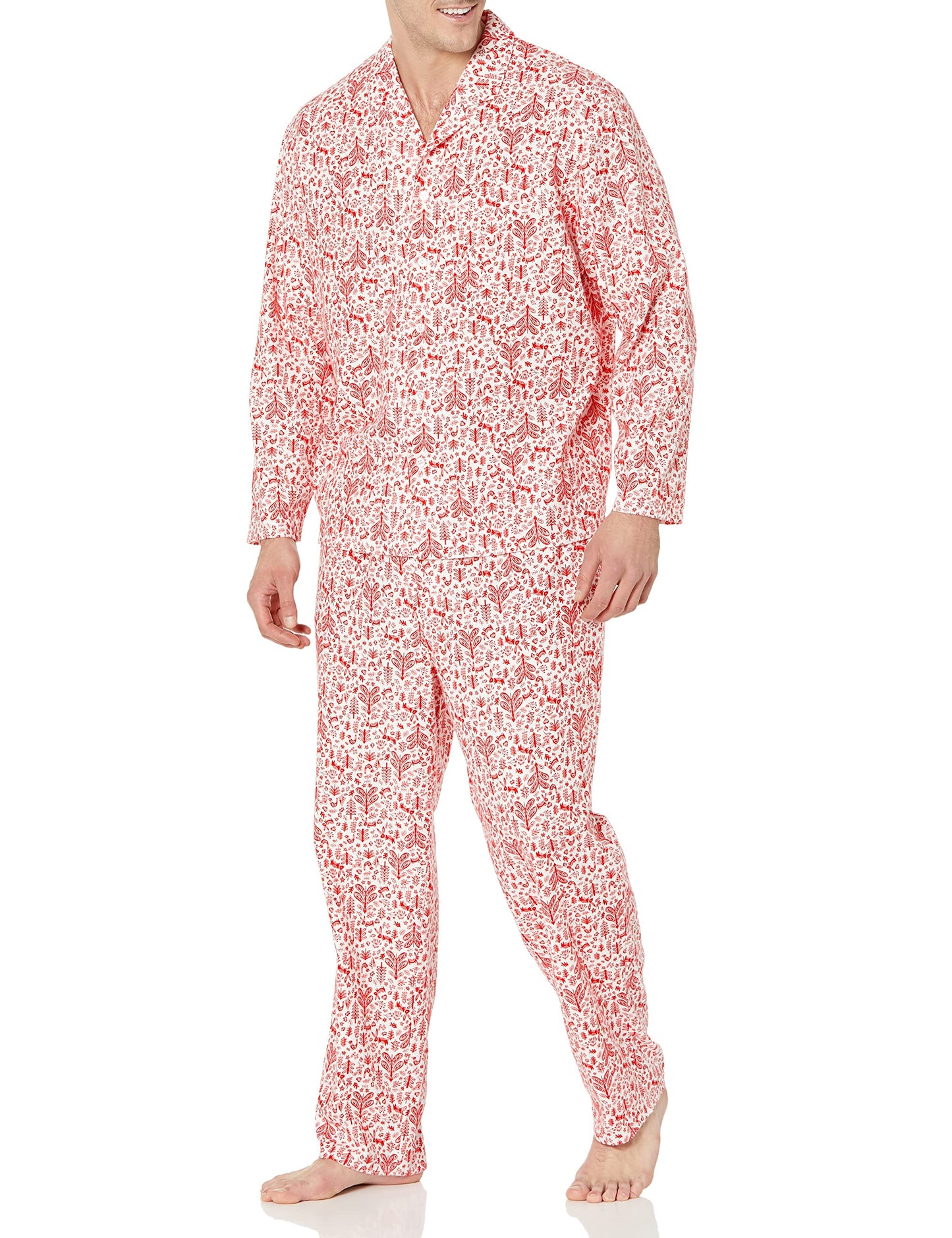 Amazon Essentials Men's Flannel Pajama Set, White Forest, Medium