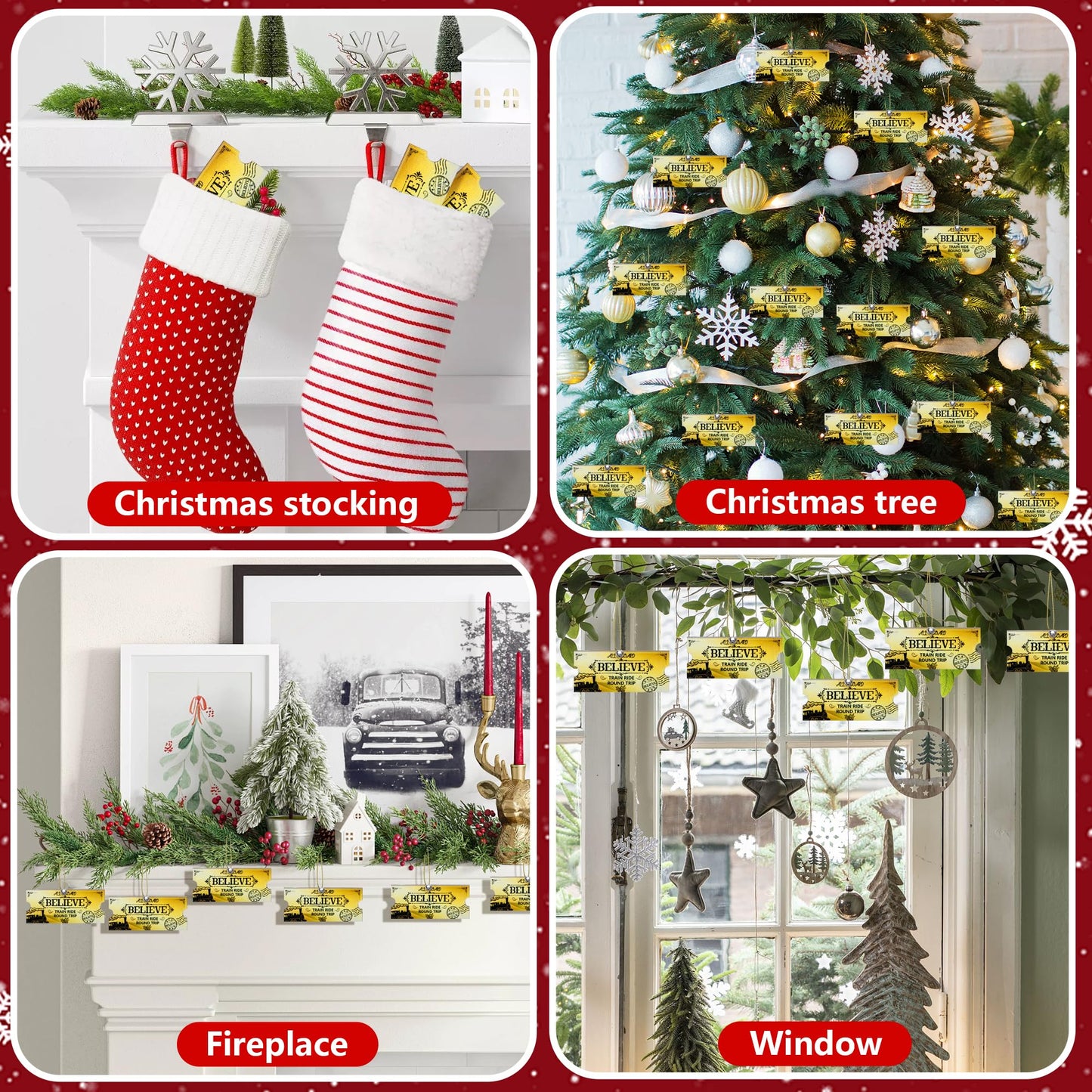 Mizelu 30 Set Christmas Polar Golden Wooden Tickets, North Pole Train Ticket Ornaments with Bells and Ropes, Christmas Believe Train Decoration for Xmas Holiday Party Favor Supplies (Golden)
