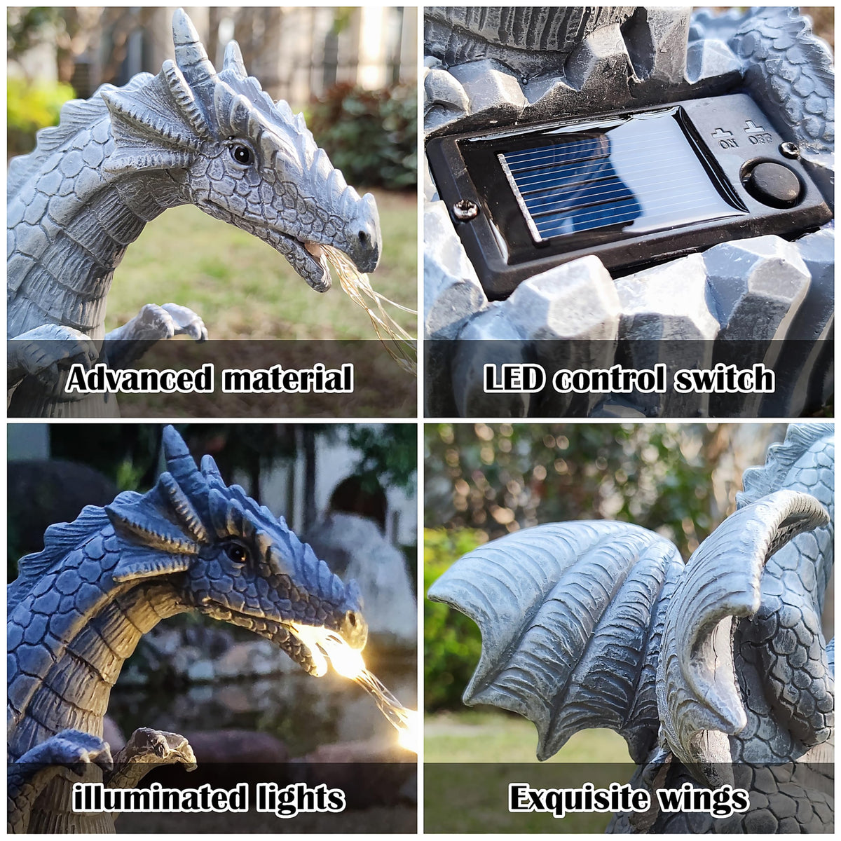 RCTTICUU Solar Dragon Garden Statues Outdoor Lights Watering Decor, Resin Dragon Figurine with 30 LED String Lights Lawn Patio Balcony Art Decoration,Housewarming, Birthday,Mothers Day Mom Gifts