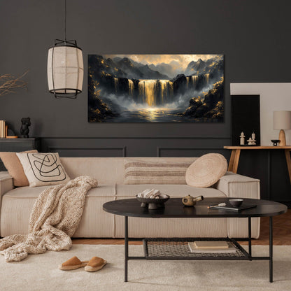 HUBOSKN Waterfall Canvas Wall Art for Living Room - Mountain Art Wall Decor for Office - Modern Wall Art for Bedroom Size 20" x 40"