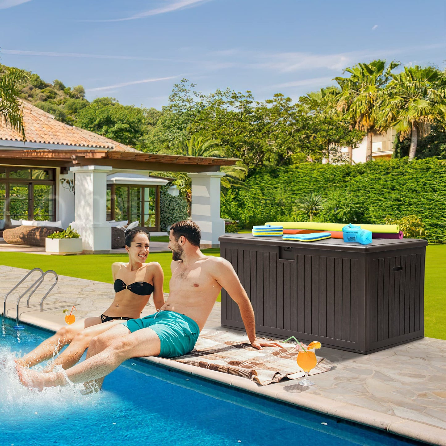 YITAHOME 260 Gallon Large Deck Box with Divider & Side Handles, Outdoor Double-Wall Storage for Patio Furniture Cushions, Garden Pool Accessories, Waterproof & Lockable