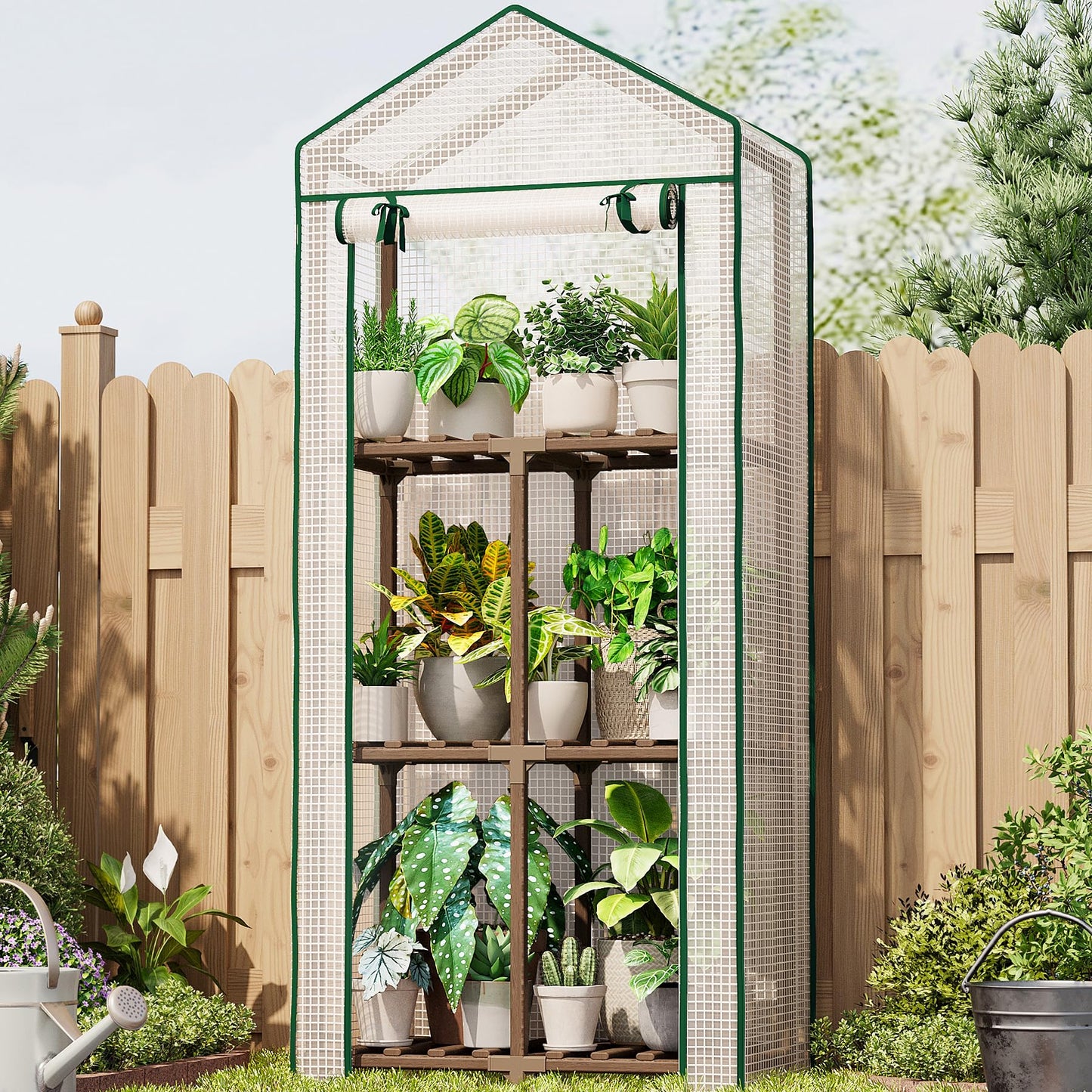Bamworld 23 x 17 x 54-Inch Mini Greenhouses for Outdoors Portable Green House with PE Cover Sturdy Eucalyptus Wood Frame Small Greenhouse for Winter Plant Frost Protection Plant Garden Hot House