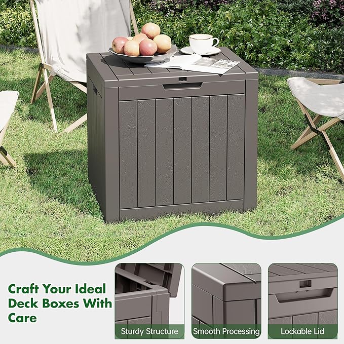 Outdoor Storage Box, Resin Deck Boxes Indoor and outdoor, Waterproof Storage Box Lockable Lid (Grey,35 Gallon)