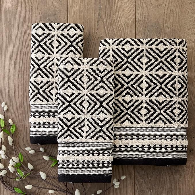 SKL Home Diamond Grid 100% Cotton Premium 2-Piece Hand Towel Set, 600 GSM