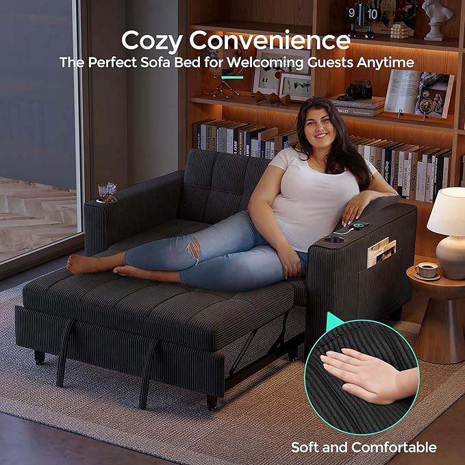 LINSY Sleeper Sofa Bed, Small 3 in 1 Convertible Loveseat Sleeper Couch