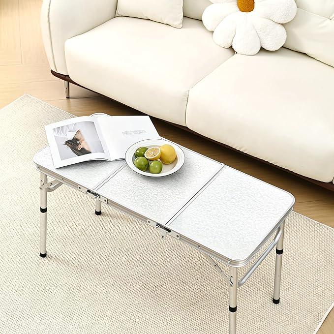 Yriuat Folding Camping Table 3ft Portable Picnic Table Adjustable Height Small