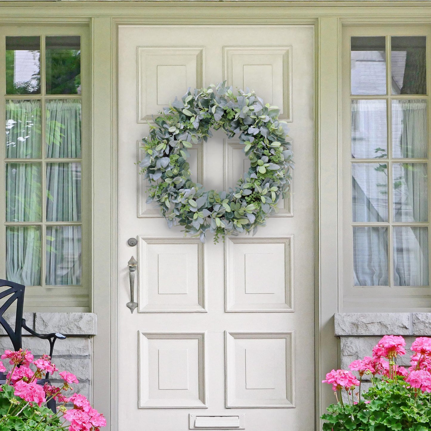 Puleo International 28" Artificial Flocked Lambs Ear Spring Door Wreath