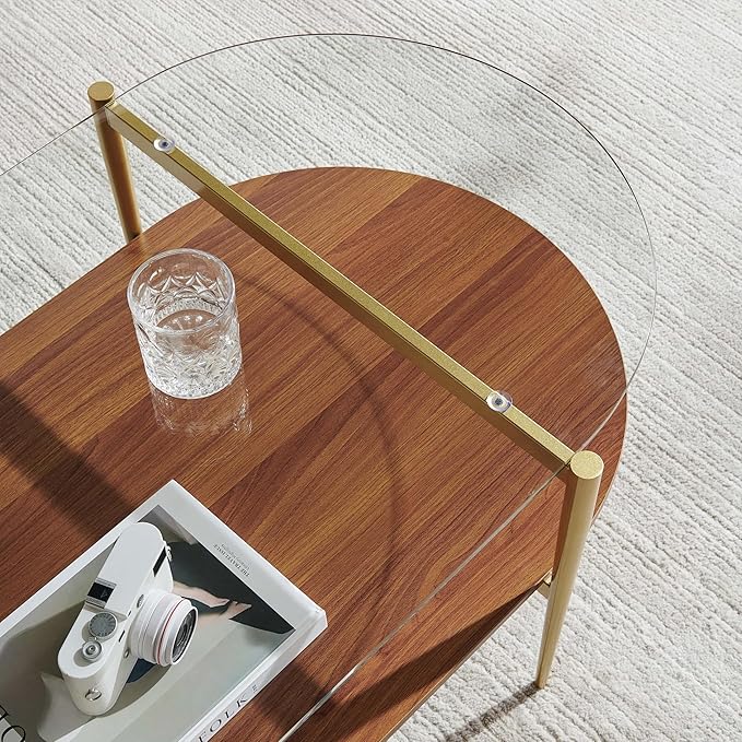 LumFurn X-Large Oval Glass Coffee Table, Mid-Century Modern Design, L47 x W24 x