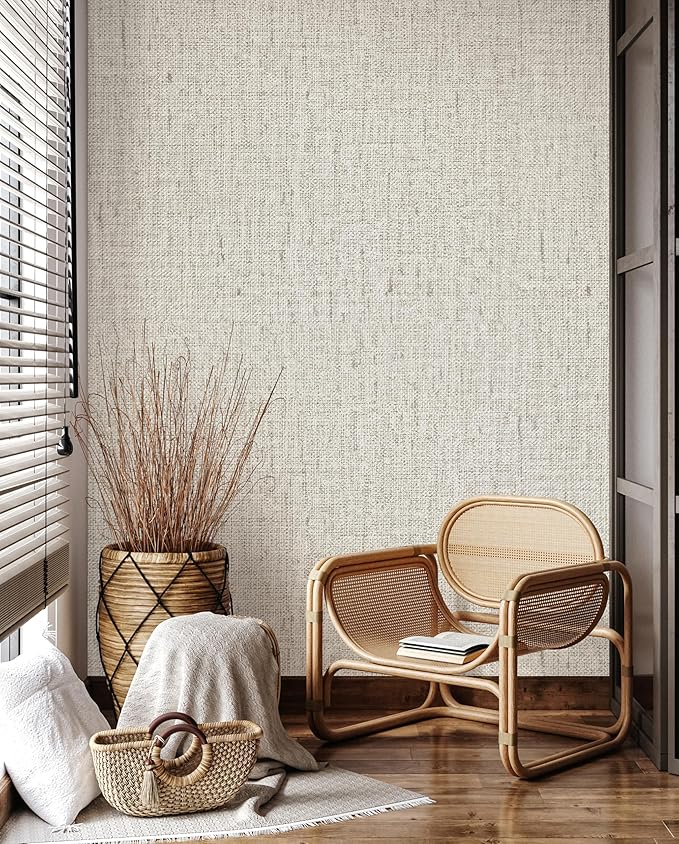 Grasscloth Peel and Stick Wallpaper Beige and Gray Contact Paper 15.7inch x