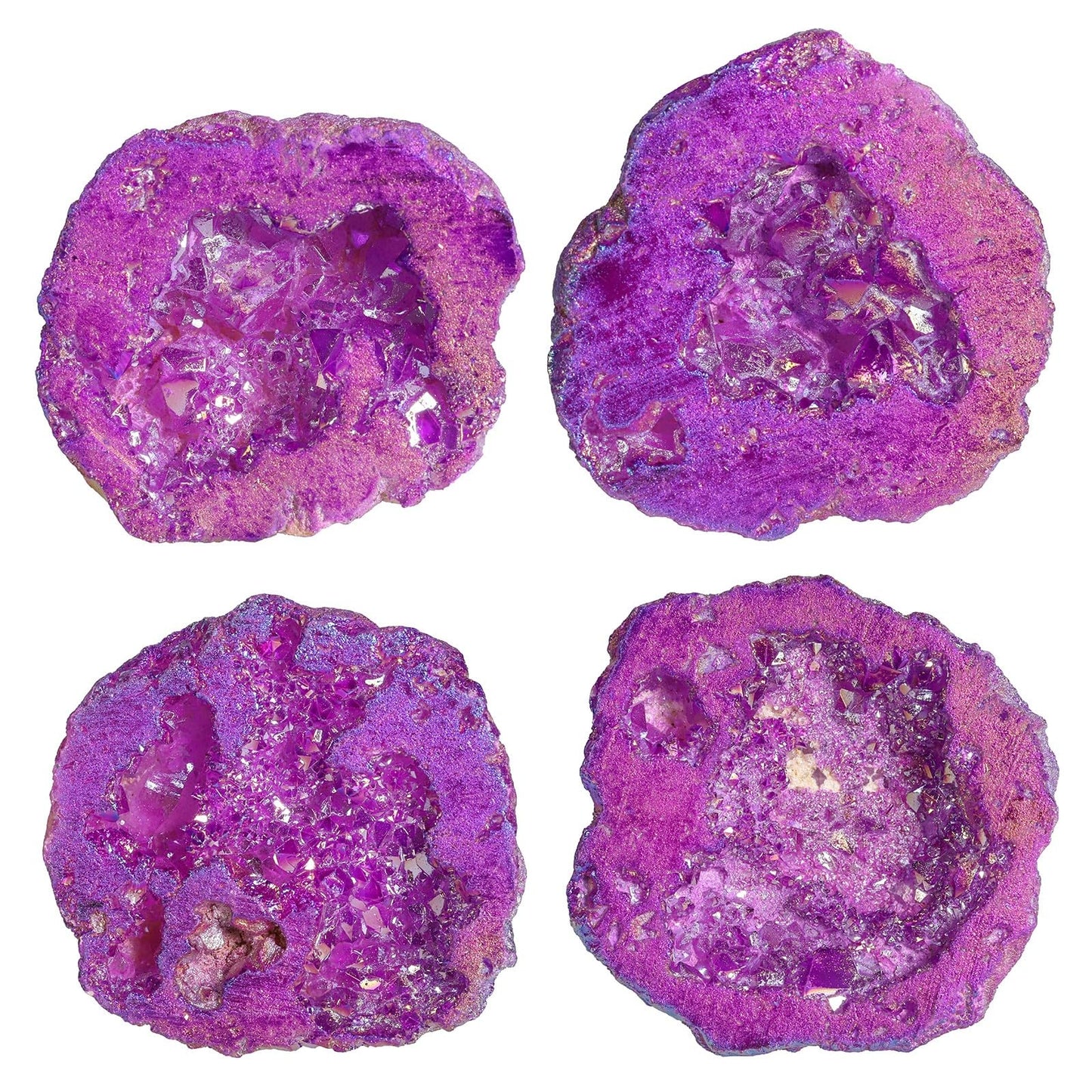 Rockcloud Extra Small Titanium Coated Crystal Geode Mineral Specimen Irregular Reiki Crystal Stone for Home Office Decoration, Purple