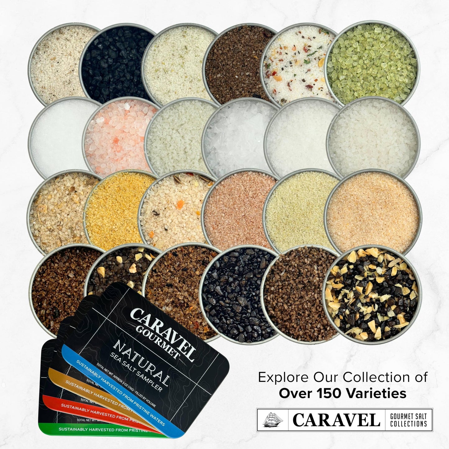 Natural Sea Salt Sampler Set, Pure Finishing with a Rich Taste, Gourmet Cooking Gift and Variety Pack from Around The World, 0.5 oz x Bundle of 6 Imported Salts - Caravel Gourmet