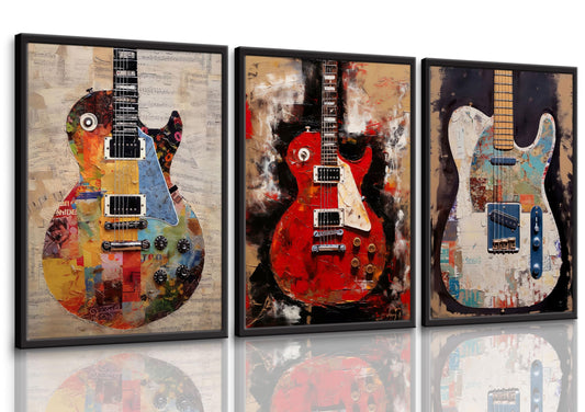 VONAJKVD Graffiti Guitar Wall Art Musical Themed Wall Decor Colorful Music Instrument Posters Pictures Musician Studio Canvas Prints Vintage Rock Paintings Unframed