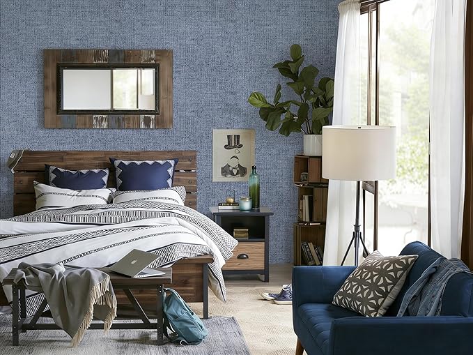Blue Grasscloth Peel and Stick Wallpaper Textured Contact Paper 15.7in x