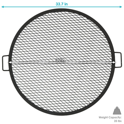 Sunnydaze X-Marks Outdoor Fire Pit Grill Grate for Cooking - Round Fire Pit Grate - Steel Campfire BBQ Grill with Handles - 30-Inch