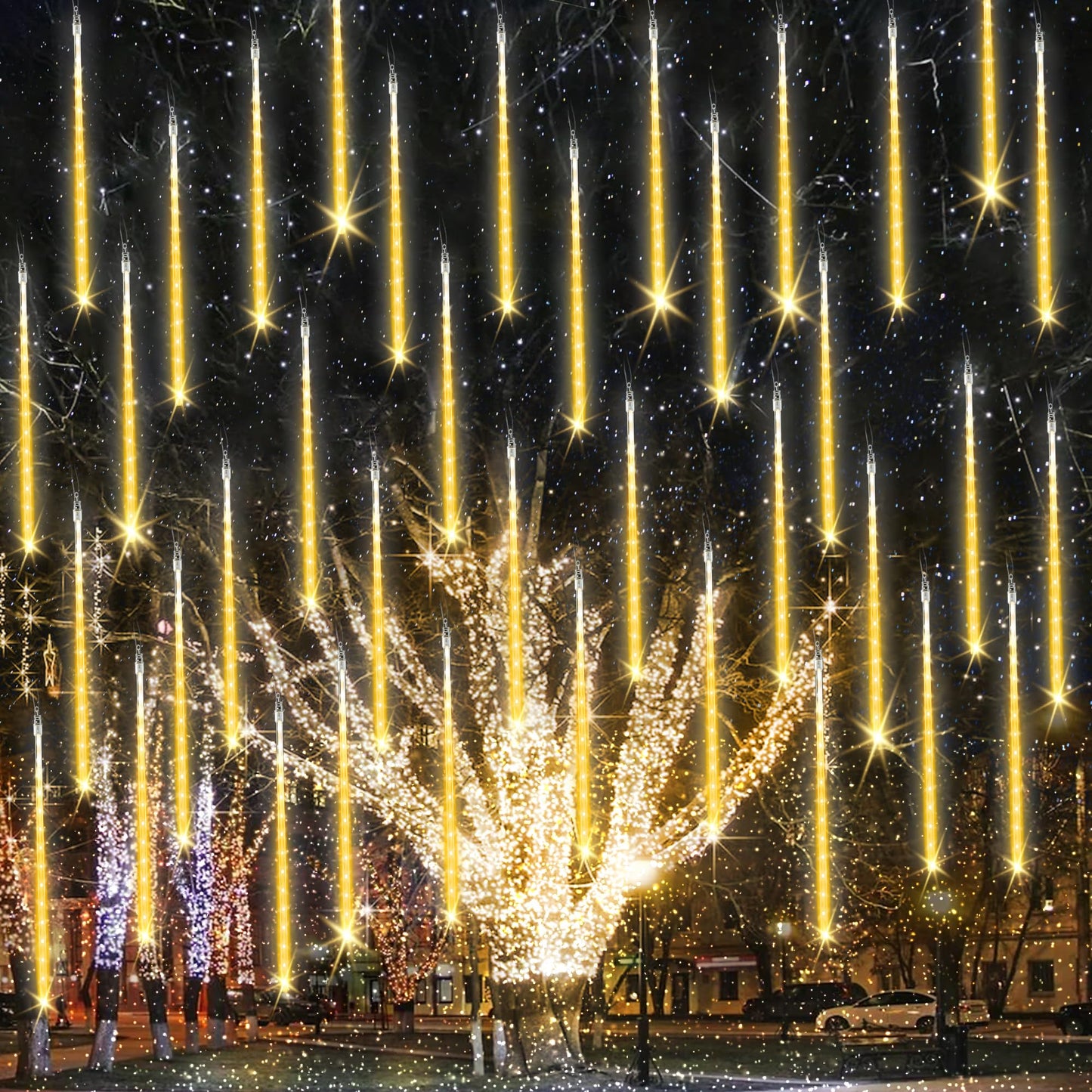 iBaycon 20 Tubes 640 LED Meteor Shower Rain Lights, 15.7 inches Cascading Icicle Lights Waterproof Outdoor, Connectable Falling Raindrop Light with Timer for Holiday Party Christmas Decorations